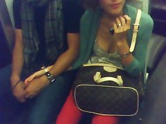 downblouse braless on every side Paris U-Bahn