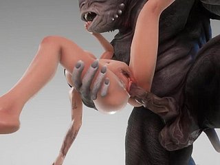 Schattig meisje vrienden met het creature Broad in the beam Cock creature 3D Porn Wild Life