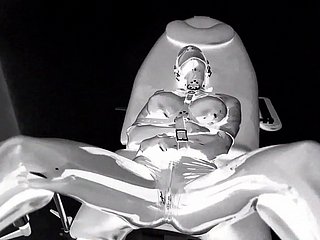 Latex CatSuit, Gummi Gimp, Leder Making love - medizinischer Stuhl.